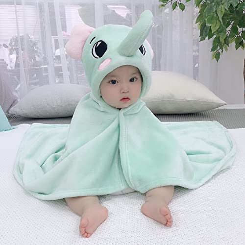 Image of TONWHAR 0-4 Years Toddlers' And Kids' Boys Girls Animal Face Hooded Blanket Baby's Bathrobe,Plush After Bath Blanket (Elephant)