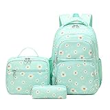 Kit de Mochila Escolar Juvenil Menina Estojo Lancheira Mochila Escolar Infantil Impermeável de Grande Capacidade para estudante viagem (Verde)