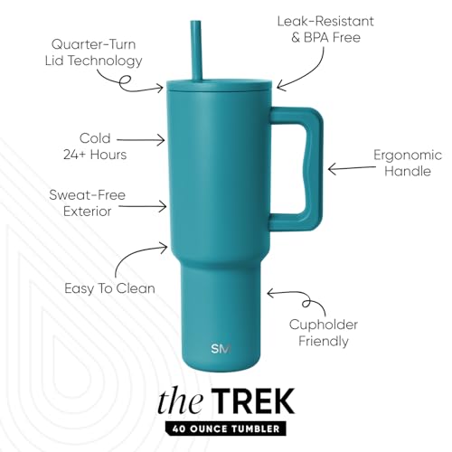 Image of Simple Modern 40 oz Trek Tumbler with Handle and Straw Lid | Cup Holder Friendly Insulated Stainless Steel Travel Mug | Maui