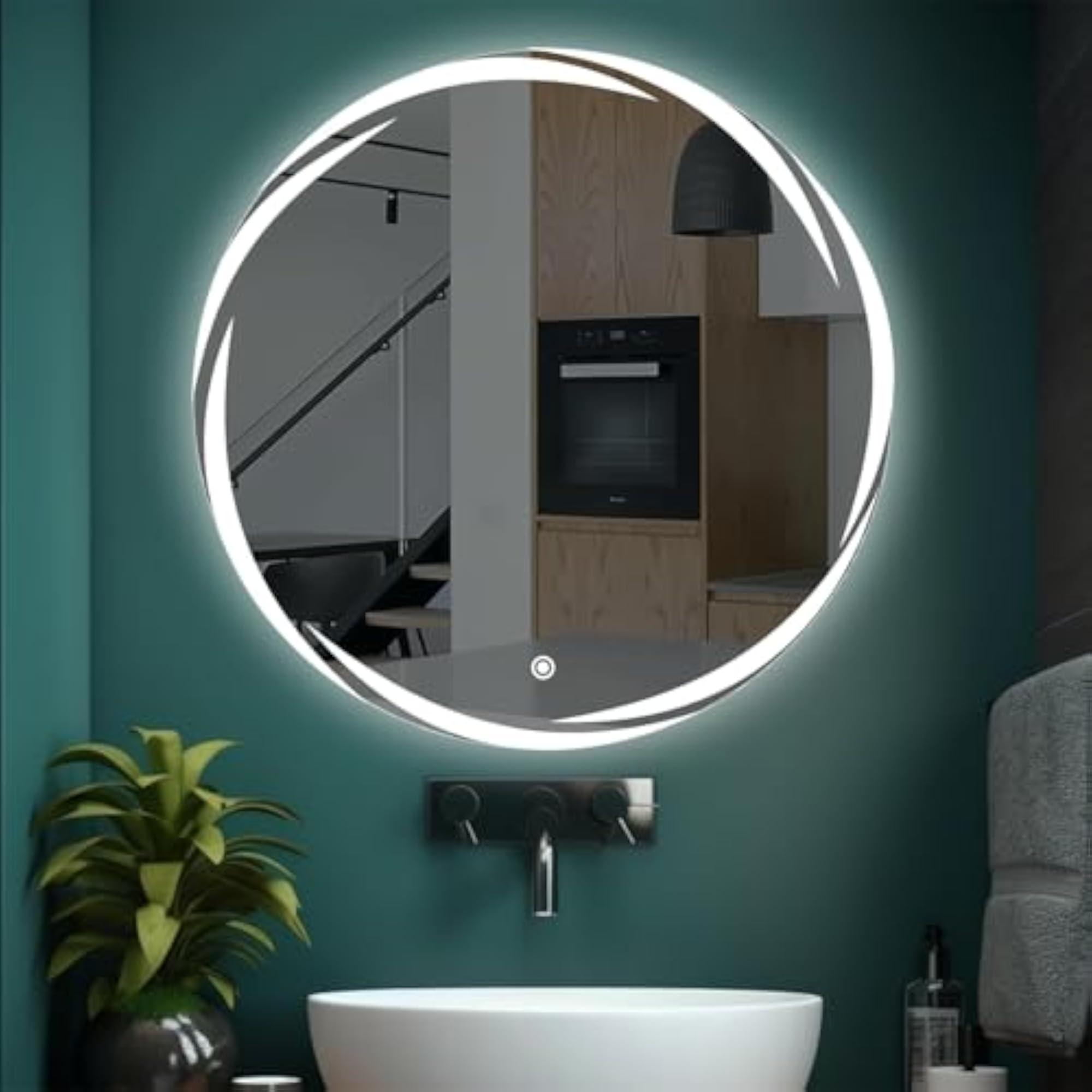 Round Bathroom LED Mirror with Touch Sensor, 3 Light Effects