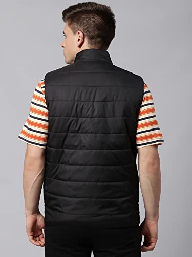 Image of Dennis Lingo Polyester Regular Fit Long Sleeves Men's Solid Puffer Jacket with 2 Pockets - Lightweight Casual Winterwear for Men (Black, Medium)