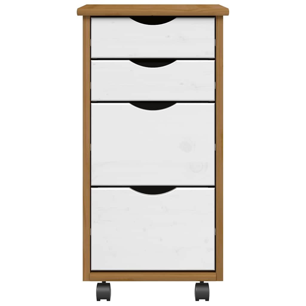 Rollschrank mit Schubladen Moss Honigbraun Massivholz Kiefer, Büroorganisation und Aufbewahrungslösung mit flexiblen Rollen und Griffmulden, vielseitiger Beistellschrank