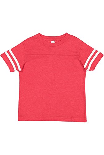 RABBIT SKINS Toddler Fine Jersey Short Sleeve Football Tee, Vintage Red/Blended White, 3T
