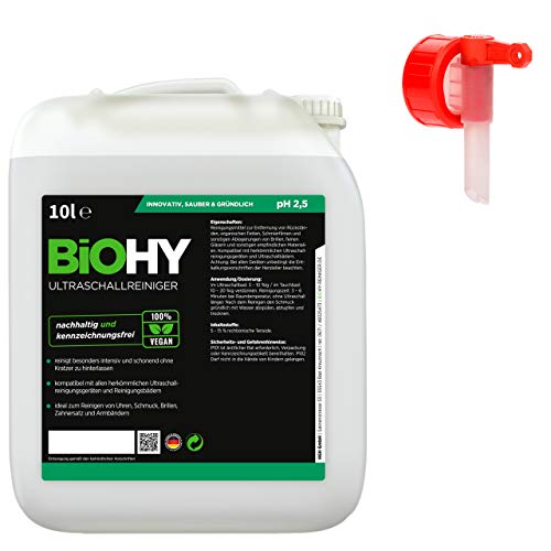 Preisvergleich Produktbild BiOHY Ultraschallreiniger (10l Kanister) + Auslaufhahn / intensive und materialschonende Reinigung von Brillen, Dentalprodukte, Gold, Münzen und Schmuck / KONZENTRAT für Ultraschallbad