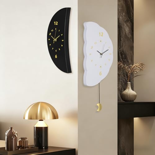 Anmotpe Modern Corner Wall Clock with Pendulum, Silent Non Ticking Decorative...