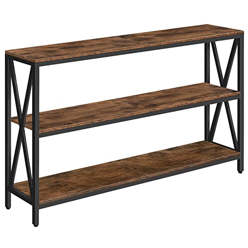 55″ Sofa Table, Industrial Console Table, 3-Tier Narrow Side Table with Open Shelves, Foyer Table for Entryway, Hallway, Kitchen, Living Room and Bedroom, Rustic Brown CTHR80401