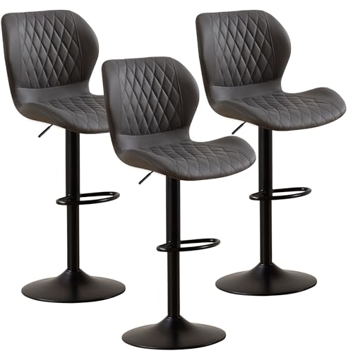 Image of Bar Stools Set of 3, Modern Swivel Counter Height Barstools for Kitchen Island Chairs, Adjustable Fabric Bar Stools with Back for Kitchen Counter Bar, Dark Grey