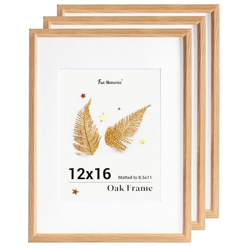 壁用12x16インチのオーク写真フレーム、12x16インチのフレーム、マット仕上げの8x10インチ、100%無垢オークウッドポスターフレーム、壁装飾用、3個パック。