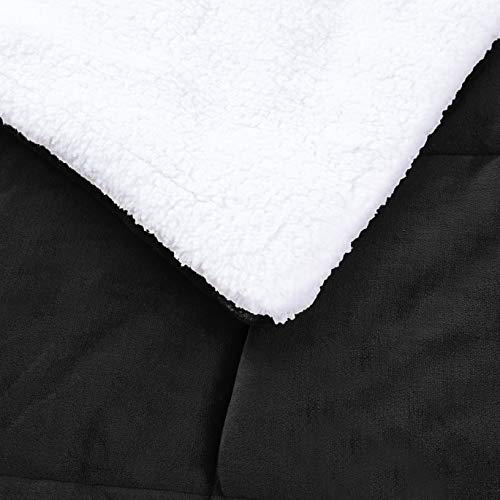 Image of Amazon Basics 3-Piece Micromink Sherpa Bedding Set, Ultra-Soft, Warm All Season Comforter, Full /Queen, Black, Reversible
