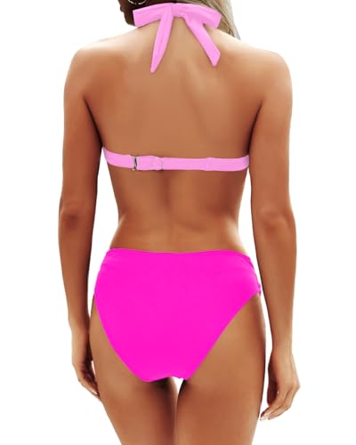 Image of Yonique Women Two Piece Bathing Suits Push Up Bikini Set Halter Swimsuit Vintage Swimwear
