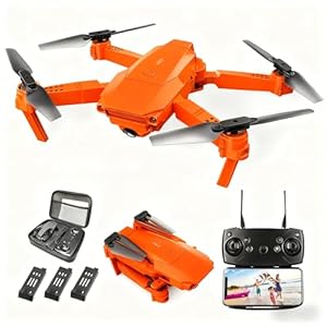 Drones for Adults with Cameras 4k 1080P Drone with Camera, Foldable RC Mini Drone Quadcopter, One Key Start, 3D Flip, Altitude Hold, 3 Batteries, For 15 Years Old Up (Deep orange)