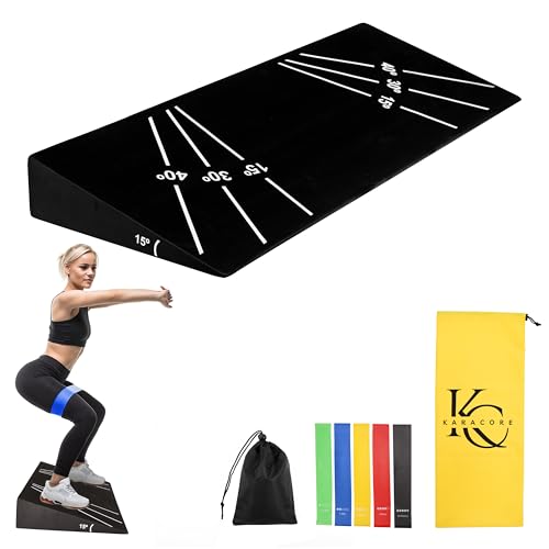 KaraCore Squat Wedge 15°-40° Slant Board with 5 Resistance Bands - Extra-Wide, Non-Slip Board for Deep Squats & Calf Stretching - 1000lb Capacity