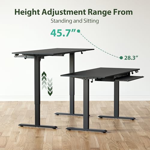 Image of Agilestic Height Adjustable Desk with Keyboard Tray, 55 x 24 Inches Electric Standing Desk, Stand up Computer Table with Memory Preset, Black