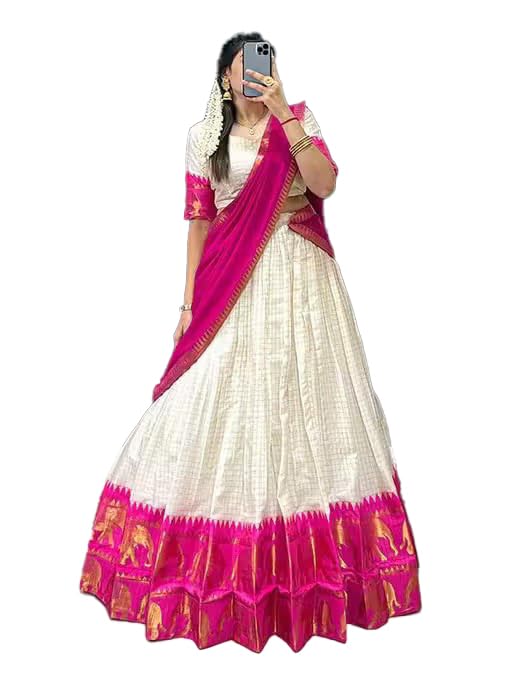 Image of ZITON ARICO MART Women's Indian Traditional Kanjivaram Silk Pure Weaving Lehenga Choli Along With Dupatta And Blouse Piece, Half Saree (Unstitched)