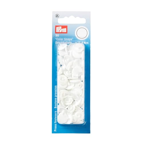 Prym Apretar Botones, Plastic, Blanco, Tamaño 12.4 mm, 30
