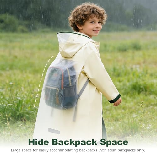 Image of PALAY Raincoat for Kids Waterproof Hooded Raincoat Lightweight EVA Rain Jacket with Snap Buttons & Pocket Portable Childrens Rain Poncho for School & Outdoor Play