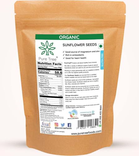 Image of Pure Tree Certified Organic Sunflower Seeds | 350 g | Surajmukhi ke Beej | Raw Sunflower Seeds | Organic Seeds for Eating Rich In Healthy Fats & Fiber