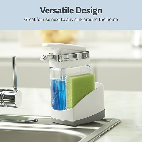 Image of Casabella Sink Sider Solo Soap Pump and Sponge Caddy for Kitchen Sinks, Kitchen Sink Organizer Sponge Caddy and Soap Pump Combo, White (Pack of 6)