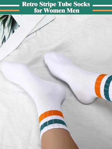 8 Pairs Striped Athletic Socks for Women Back to School Retro Cotton Athletic Socks with Stripes for Adults4