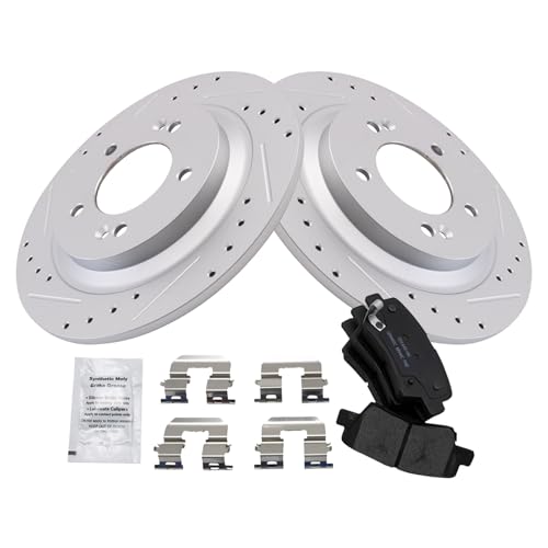 Image of TRQ Performance Rear Brake Pad and Rotor Set Ceramic G Coated Rotors Compatible with 2016-2017 Hyundai Azera 2015 Sonata 2014-2016 Kia Cadenza 2013-2016 Optima 2015 Soul EV