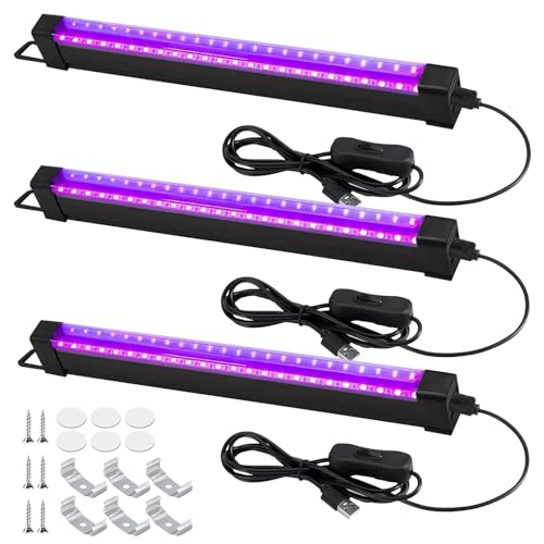 Schwarzlicht Röhre,3 Stück Schwarzlichtlampe Partylicht 5W 24LED 32CM,Schwarzlicht LED Strip mit Schalter,USB UV LED Schwarzlicht, Schwarzlicht Lamp für Bühnenbeleuchtung Körperbemalung Party Zubehör