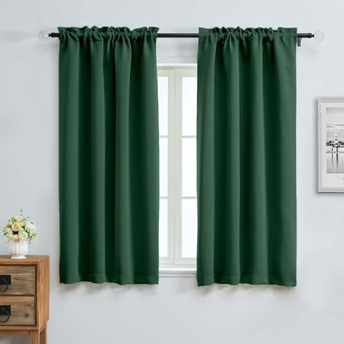 Aiyufeng Ever Green Blackout Curtains for Bedroom 63 Inch Length 2 Panels Set, Thermal Insulated Energy Saving Rod Pocket Window Treatment Curtains Blackout Drapes, W40 x L63 Inch, Ever Green