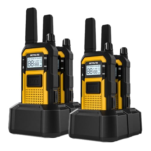 Retevis RB648 Robust Walkie-Talkies, Funkgeräte Set Wasserdicht, Erweiterte Triple Proof, 2000 mAh Akku, Notfallalarm, PMR446 Professionell Handfunkgerät für Industrie Baustelle(4er Set, Gelb)