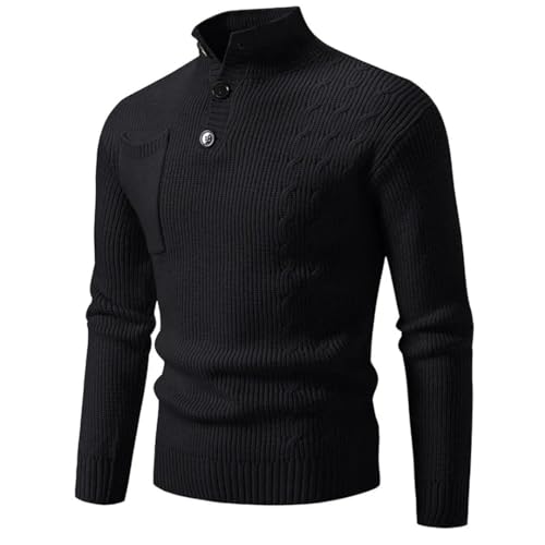 Men’S Stand Collar Knit Pullover Solid Color Casual Knitted Sweater Pockets Daily Outfit4
