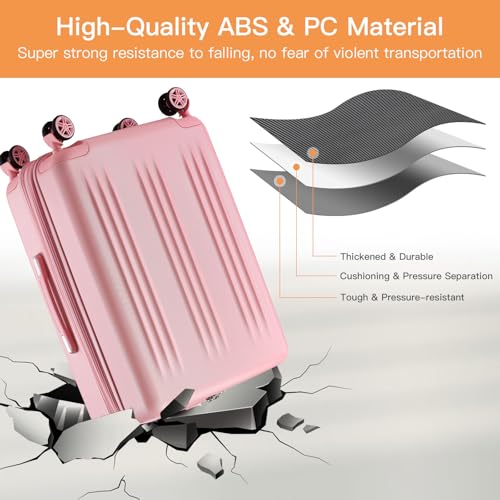 Image of Kono 24 Inch Expandable Luggage with Spinner Wheels Checked Suitcase Pink | PC+ABS Hard Shell Suitcase with TSA Lock Scratch and Drop Resistant, 24 Inch Lightweight Medium Luggage for Travel