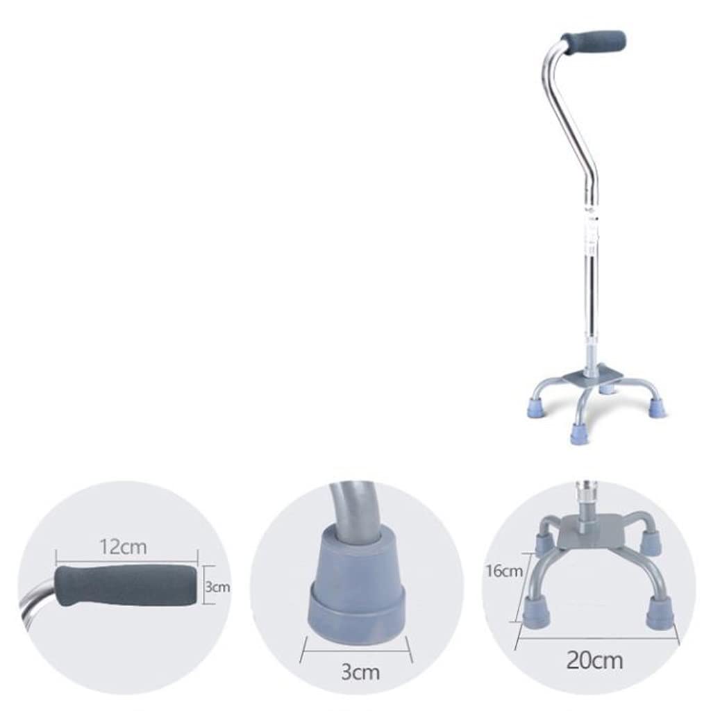 bastón, Bastón de Cuatro Patas for Ancianos una Sola Pata con Mango Arco Plata Puntas