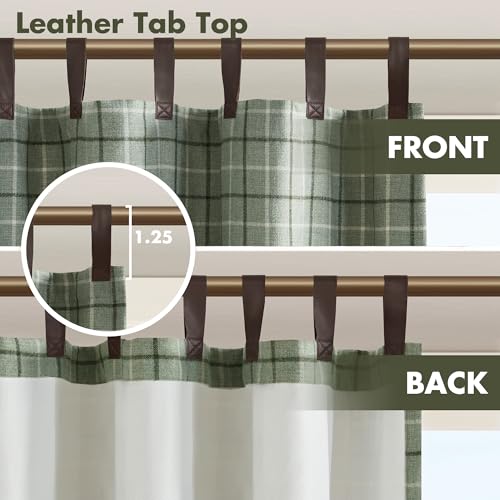 Image of Madison Park Anaheim Cabin Plaid Curtain Window, Thermal Insulated Fleece Lining, Living Room Decor Room Darkening Drape for Bedroom, 1-Single Panel Pack, 50x84 Faux Leather Tab Top, Green