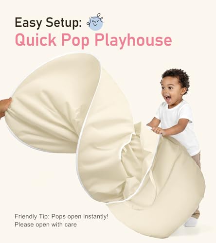 Play Tent, Large Playhouse Kids Castle Play Tents with Carry Bag, Indoor Outdoor Game Tent, Portable Children Yurt Tents, Birthday Gift for Boys & Girls, 47''x45'', Cream - Image 5