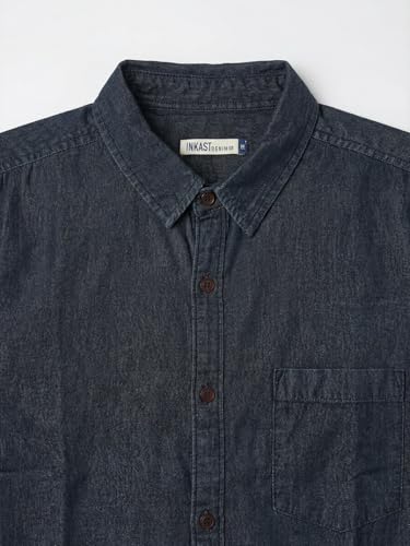 Image of Amazon Brand - INKAST Men Washed Cotton Twill Denim Casual Button Down Shirt | Full Sleeves | Regular Fit | Stylish Summer - Everyday Wear