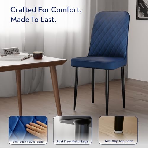 Image of IKON Premium Velvet Dining Chair with Cushioned Seat & Metal Legs | Premium Accent Chair for Living Room, Bedroom & Balcony | D.I.Y (Midnight Blue)