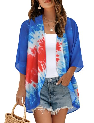 Image of Women's Floral Print Puff Sleeve Kimono Cardigan Loose Cover Up Casual Blouse Tops 2026