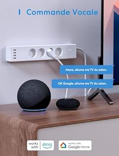 Meross Multiprise Connectée (FR), 16A Prise WiFi Compatible avec Alexa et Google Home, Multiprise Programmable (4 Prises AC et 4 Ports USB) avec Fonction du Temps et Contrôle à Distance