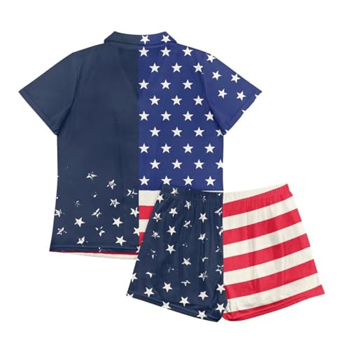 Image of Women's Short Sleeve Sleepwear Button 2 Piece Plus Size Pajamas Casual Soft Stretchy Funny Nightwear with Pockets