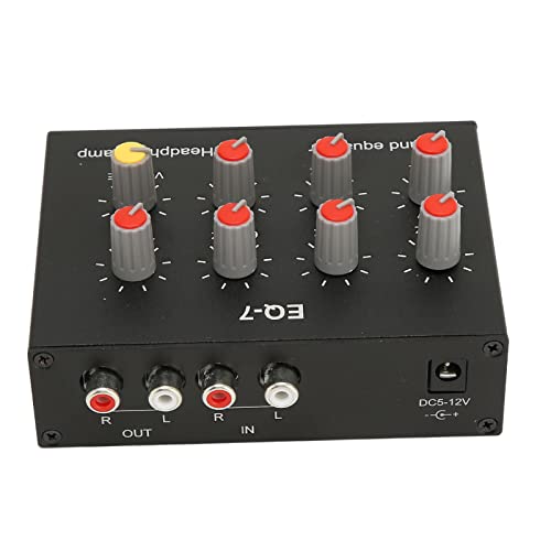 7 Band Sound Equalizer, High Bass Adjustment Dual Channel Digital Equalizer, Car Audio Graphic Equalizer with 3.5MM Interface, 60-400Hz, 1-15KHz, DC5V?12V
