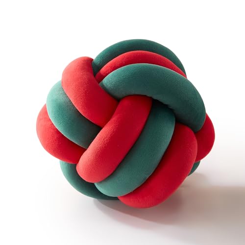 Sonive Rund Knotenkissen, 22cm Ball Dekokissen Zierkissen Aesthetic Sofakissen Deko Kissen für Stuhl Sofa Bett rot&grün