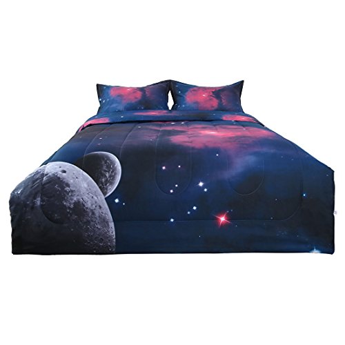 Uxcell Full/Queen Size Galaxy Comforter Set - 3D Printing Never Fade - Outer Space Themed Bedding - Reversible Design- With 2 Matching Pillow Covers #TOP11