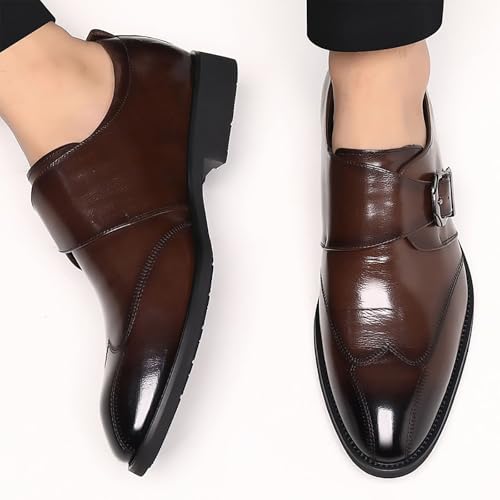 Men's Classic Strap Slip On Comfortable Leather Pointed Toe with Buckle， Non-Slip Oxford Shoes Business Work Dress Shoes4