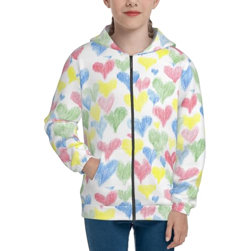 Hand Drawn Colored Hearts Kids Pullover Hoodies Boys Zip Up Sweatshirts Girls Athletic Clothes with Pocket3