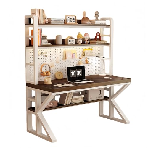 Esspoxi Tall Computer Desk with Pegboard Hutch, Modern Writing Desk