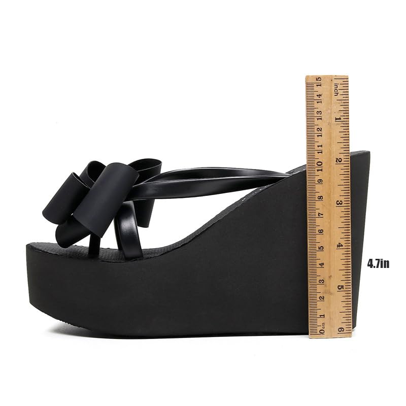 Women'S Bow Lace-Up Platform Wedge Flip Flops Fashion Round Peep Toe Slip-On Platform Flip Flops Summer Casual Beach Parties Sandals4