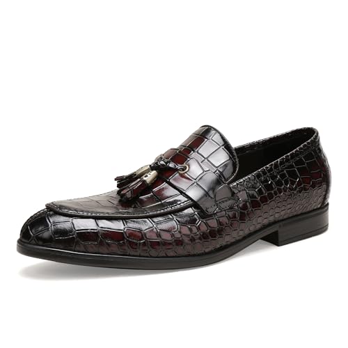 Image of Classic Leather Dress Shoes for Men, Premium Alligator Printed Bussiness Dress Slip on Loafer for Mens