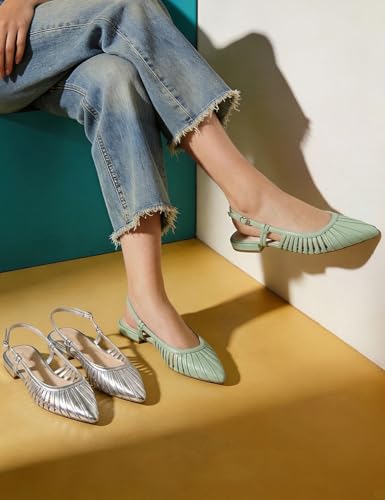 Image of Modatope Slingback Flats for Women Pointed Toe Ballet Flats Classic Low Heel Sandals Dress Shoes