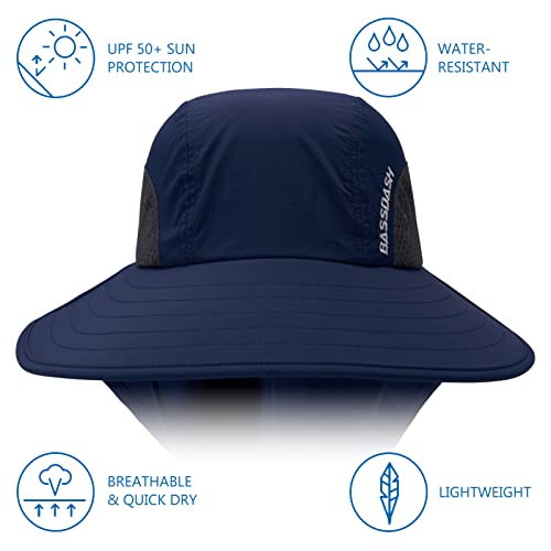 Image of BASSDASH UPF 50+ Unisex Water Resistant Wide Brim Sun Hat with Large Neck Flap Ponytail Fishing Hat for Men Women