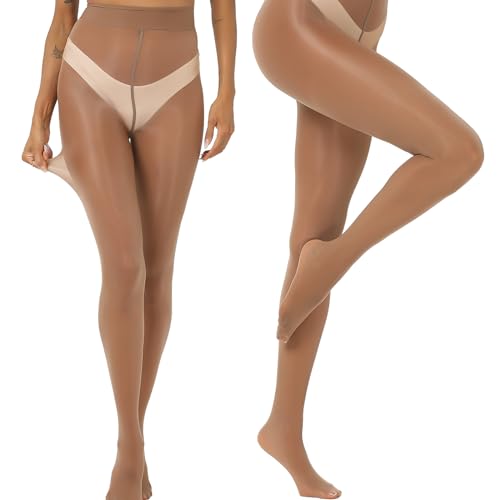 MANZI 2 Pairs Women's Shiny Sheer Tights High Waist Silk Comfort Stockings Oil Shimmery Nylons Pantyhose2