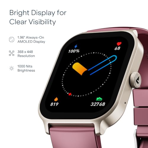 Image of boAt Ultima Ember 2 Smartwatch, 1.96 inch AMOLED Display, Ultra Bright 1000 nits Brightness, AOD, Personalized Fitness Nudges, Functional Crown, 100+ Sports Mode smartwatch for Men & Women (Velvet Wine)