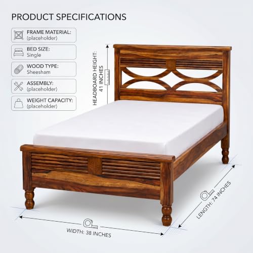 Image of Symphony Bed |Solid Sheesham Wood Single Size Bed Without Storage | Wooden Noise-Free,Termite & Borer Resistant